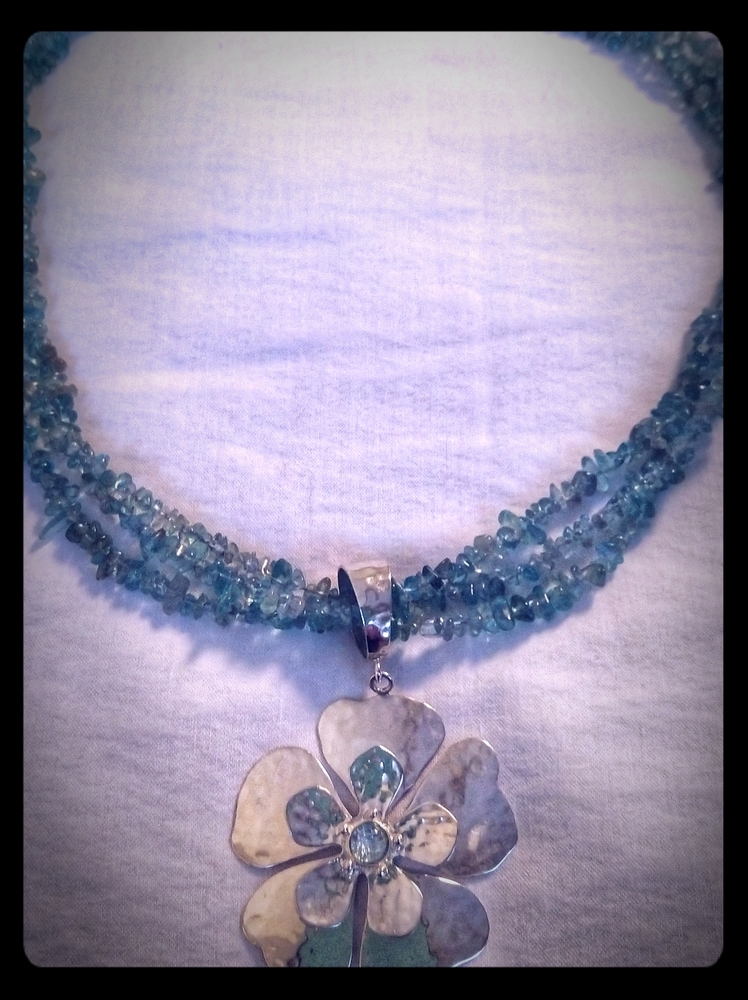 Natural Aquamarine 3 Strand Necklace w/ Pendant